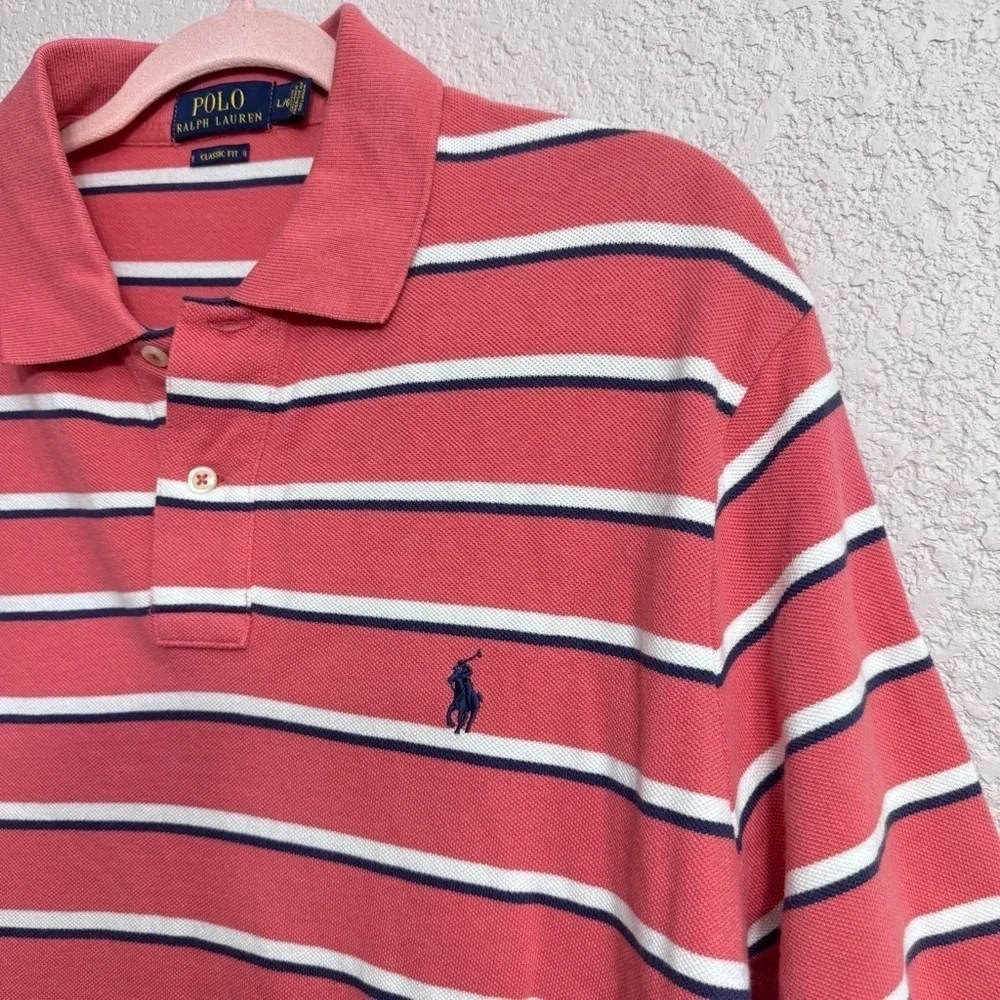 Polo Ralph Lauren Striped Shirt Men’s Large L Salmon Navy White